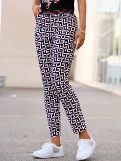 Pantalon bengaline en imprimé graphique avec coupe droite