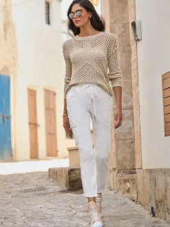 Pantalon cargo avec ceinture élastique et lien à nouer poches cargo
