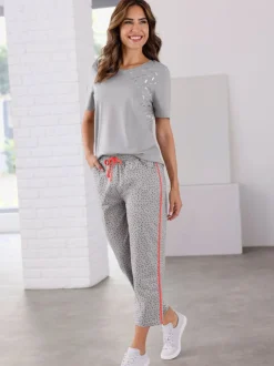 Pantalon à ceinture élastique et poches imprimé graphique
