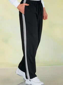 Pantalon à ceinture élastique rayures contrastées affinantes