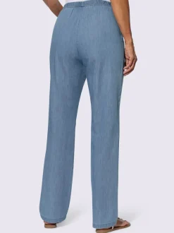 pantalon denim pur coton ample avec ceinture élastique et poches