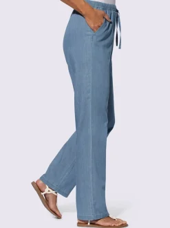 pantalon denim pur coton ample avec ceinture élastique et poches