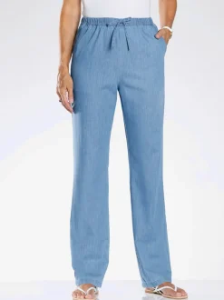 pantalon denim pur coton ample avec ceinture élastique et poches