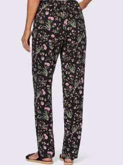 Pantalon en qualité tissée fluide et fleurettes