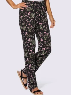 Pantalon en qualité tissée fluide et fleurettes