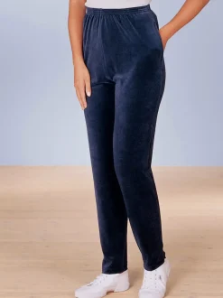 Pantalon en velours ras à ceinture élastique et poches latérales