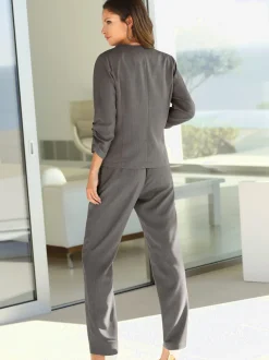 Pantalon imitation lin décontracté avec ceinture élastique