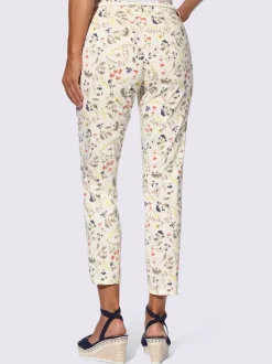 Pantalon imprimé floral en viscose avec ceinture tressée