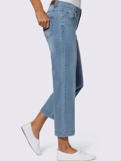 Pantalon large denim stretch avec passants et 5 poches