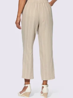 Pantalon large en lin à rayures jacquard et ceinture élastique