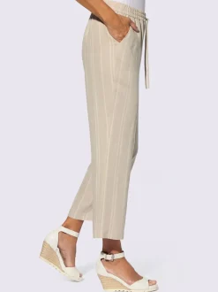 Pantalon large en lin à rayures jacquard et ceinture élastique