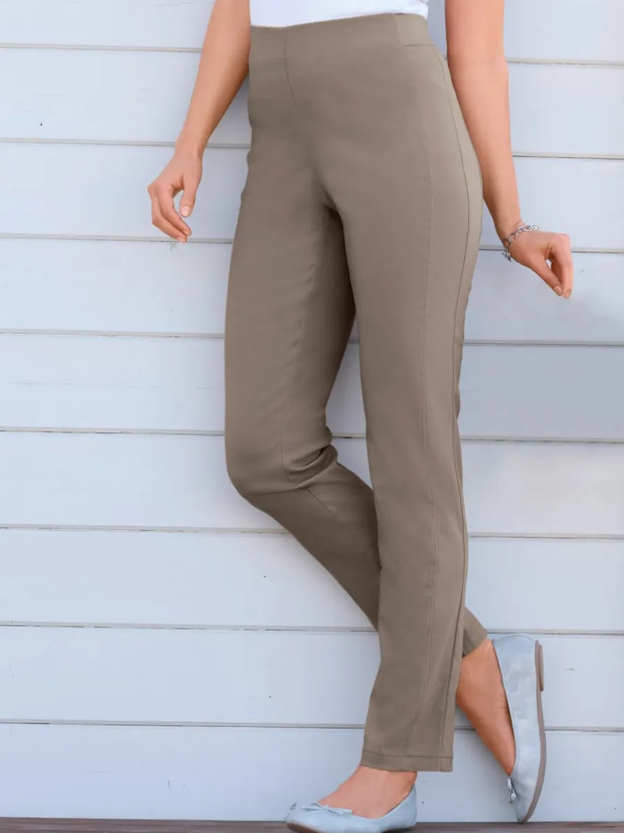 Pantalon uni à ceinture élastique et effet affinant