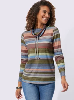 Pull col roulé large avec cordon rayé décontracté