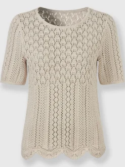 Pull ajouré en fil chiné à col rond et manches courtes