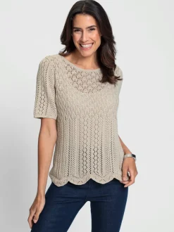 Pull ajouré en fil chiné à col rond et manches courtes
