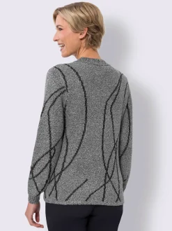 Pull bouclé doux à motif jacquard graphique et manches longues