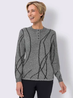 Pull bouclé doux à motif jacquard graphique et manches longues