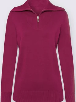 pull col camionneur décontracté avec glissière et manches longues