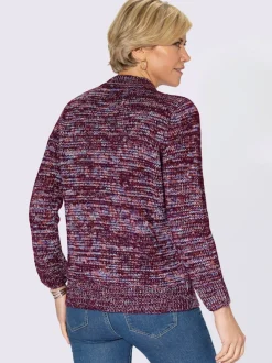 Pull à col montant chiné en maille moelleuse et finitions côtelées