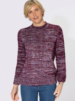 Pull à col montant chiné en maille moelleuse et finitions côtelées