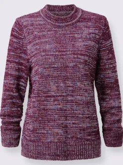 Pull à col montant chiné en maille moelleuse et finitions côtelées