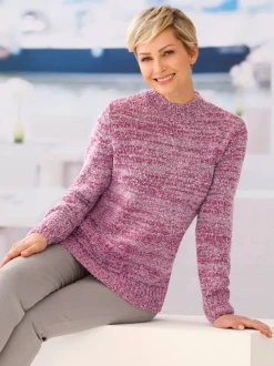 Pull à col montant et manches longues en tricot chiné bouclé