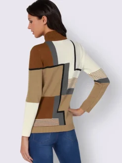 Pull à col montant tricot intarsia de qualité