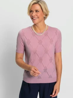 Pull à col rond et manches courtes avec motif ajouré