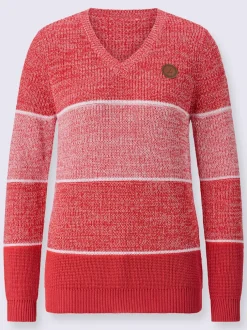 Pull coton en maille chiné avec bandes et col en V