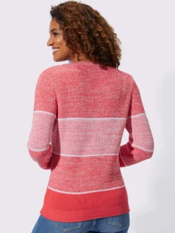 Pull coton en maille chiné avec bandes et col en V