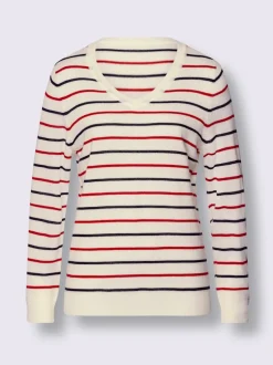 Pull à encolure en v rayures marines