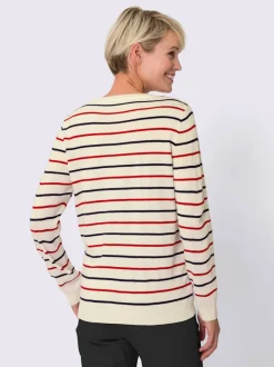 Pull à encolure en v rayures marines