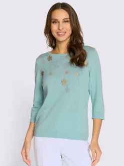 Pull encolure ronde application florale