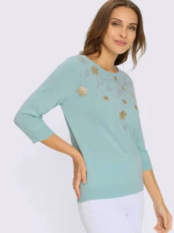 Pull encolure ronde application florale