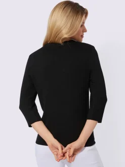 Pull à encolure ronde avec découpes et manches trois quarts viscose