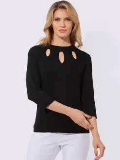 Pull à encolure ronde avec découpes et manches trois quarts viscose