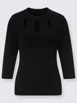 Pull à encolure ronde avec découpes et manches trois quarts viscose