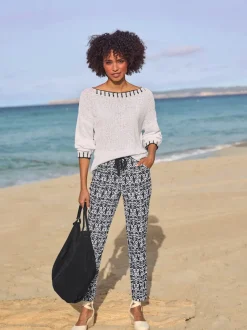 Pull encolure ronde et manches longues en tricot coton doux