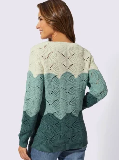 Pull à encolure ronde et tricot ajouré pur coton manches longues