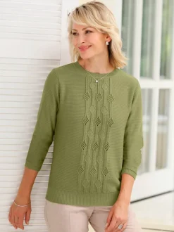 Pull encolure ronde mélange de motifs structurés/ajourés
