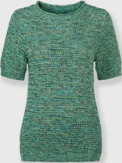 Pull en coton col rond et manches courtes à motif tricoté