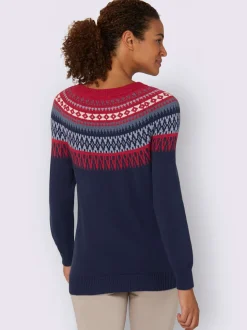 Pull en coton à motif norvégien et col rond