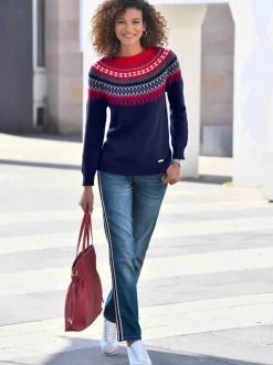 Pull en coton à motif norvégien et col rond