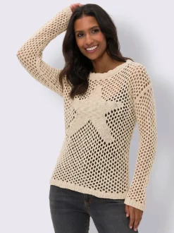 Pull en tricot ajouré à encolure ronde et manches longues