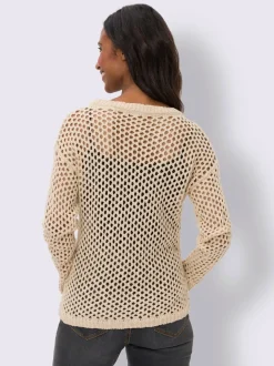 Pull en tricot ajouré à encolure ronde et manches longues
