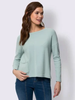 Pull en tricot à col rond et manches longues avec poche