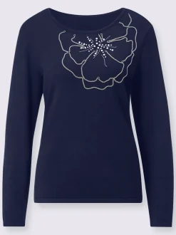 Pull en tricot à motif floral placé et manches longues