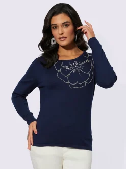 Pull en tricot à motif floral placé et manches longues