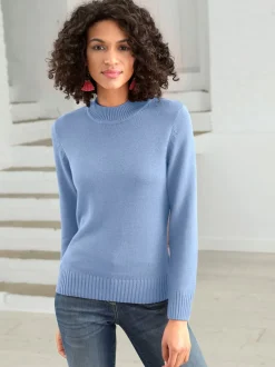 Pull femme à col tortue et manches longues avec finitions côtelées