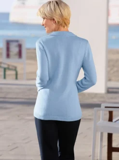 Pull femme détails tricotés col polo à glissière